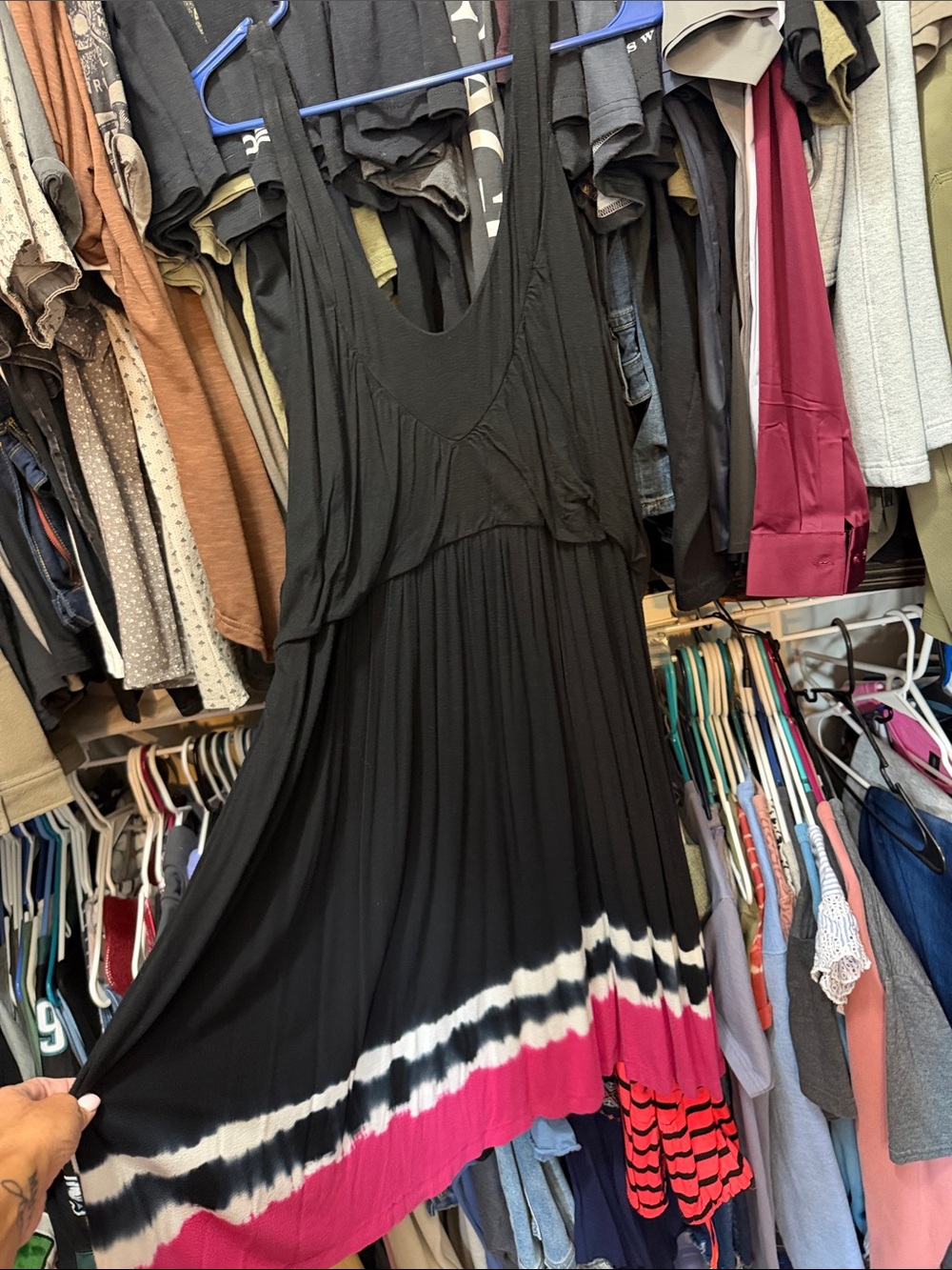 K Jordan Black Maxi Dress with Magenta and White Tie-Dye Hem